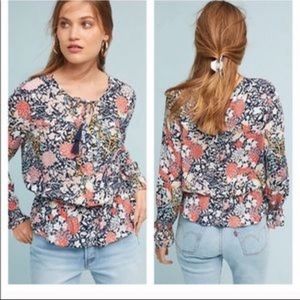 Anthropologie Maeve Floral Peplum Blouse, Size Small